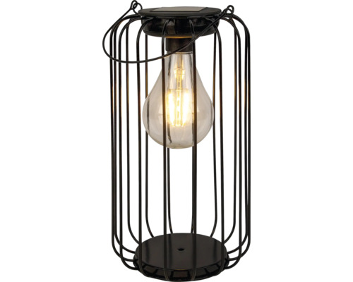 Solarleuchte mit Glühbirne in einem Metallkäfig