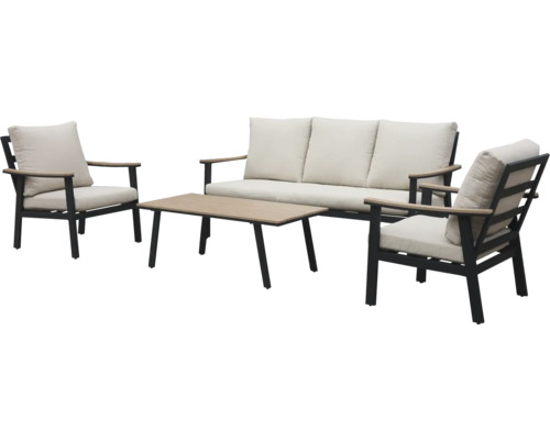 Gartenmöbelset mit Sofa, zwei Sesseln und Tisch