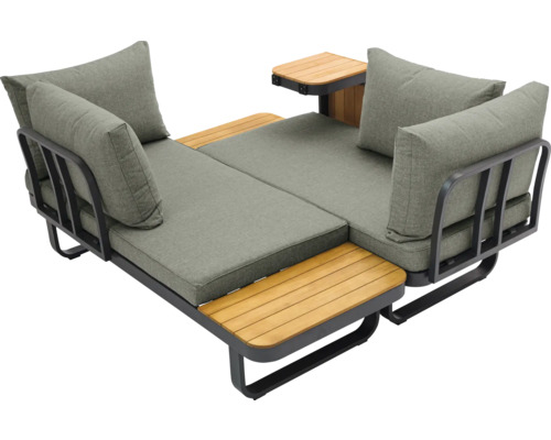 Salon de jardin avec coussins et éléments en bois