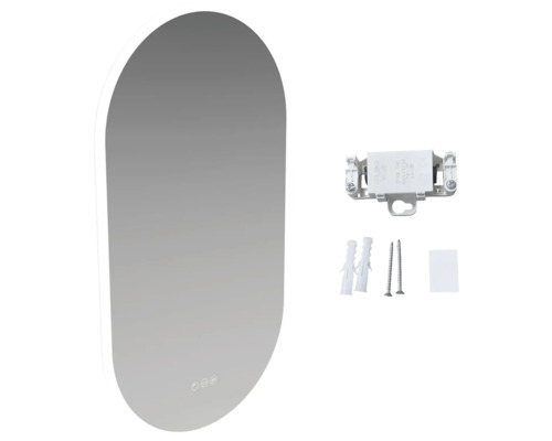 Miroir ovale avec éclairage et matériel de fixation