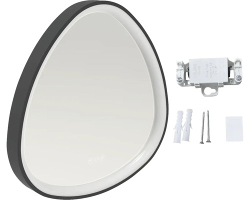 Miroir asymétrique avec éclairage et matériel de montage