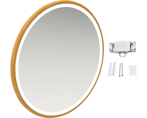 Miroir ovale avec éclairage LED et matériel de fixation