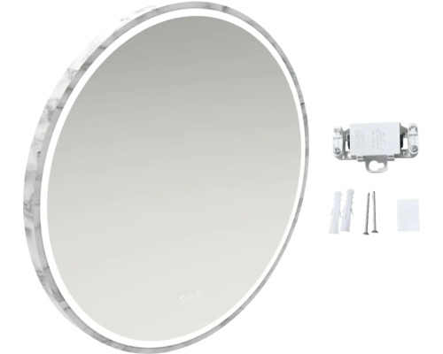 Miroir de salle de bain rond avec éclairage LED et matériel de fixation