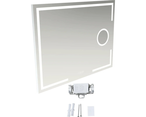 Miroir rectangulaire avec éclairage LED et accessoires de montage
