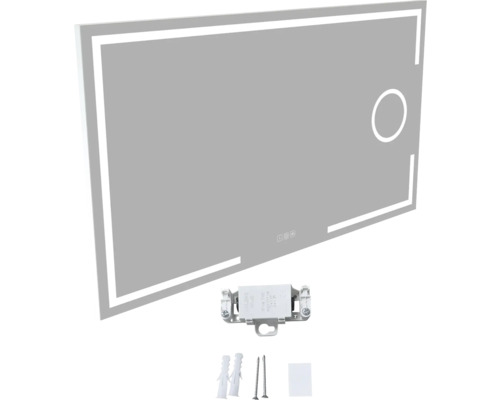 Miroir rectangulaire avec éclairage LED et matériel de montage