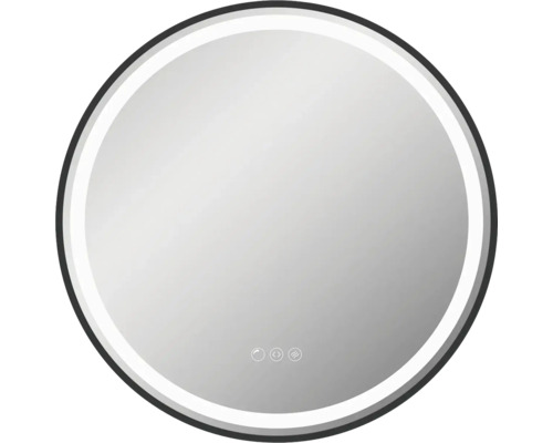 form&style LED-Spiegel SABA Ø 60 cm mit Touch Sensor und Anti-Fog-System Rahmen schwarz IP 44 Runder Spiegel mit Beleuchtung