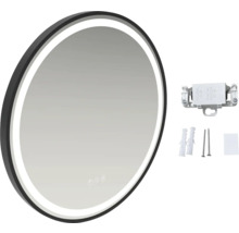 Miroir de salle de bain rond avec éclairage LED et matériel de fixation