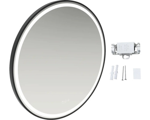 Miroir de salle de bain rond avec éclairage LED et accessoires de montage