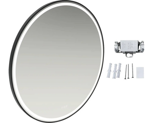 Miroir rond avec éclairage LED et matériel de fixation