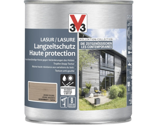 Lasure pour bois V33 Les contemporains Cèdre argent 750 ml