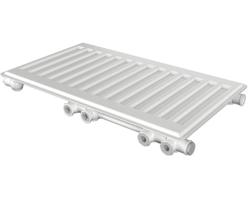 Flacher Heizkörper mit seitlichen Anschlüssen für Heizungsinstallationen