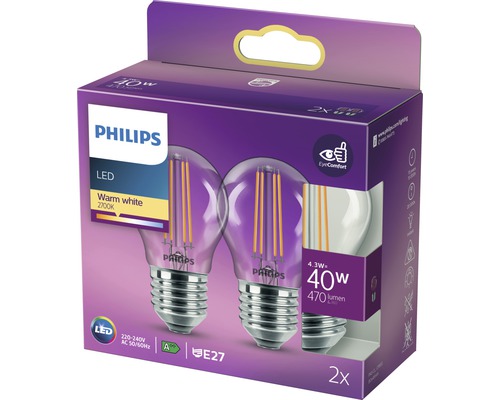 Philips Logo Zwei LED Lampen E27 warmweiß in Verpackung