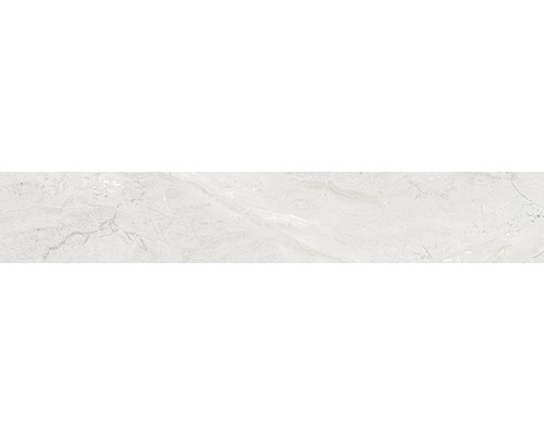 Sockelfliese Sicilia Cenere poliert grau 10x60 cm Helle Fliese mit Marmorstruktur für Wand und Boden