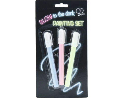 Strip Glow in the Dark Stifte 3er Glow in the Dark Malset mit drei Stiften in einer Verpackung