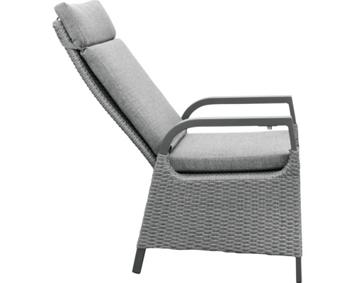 Chaise longue de jardin avec coussins gris et aspect tressé