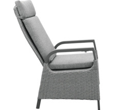 Chaise de jardin avec tressage en polyrotin et coussins gris