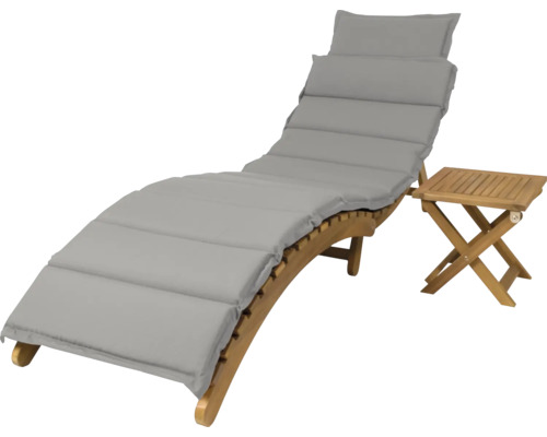 Gartenliege mit Auflage und Beistelltisch aus Holz