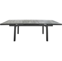 Ausziehbarer Gartentisch mit grau strukturierter Tischplatte und schwarzem Gestell