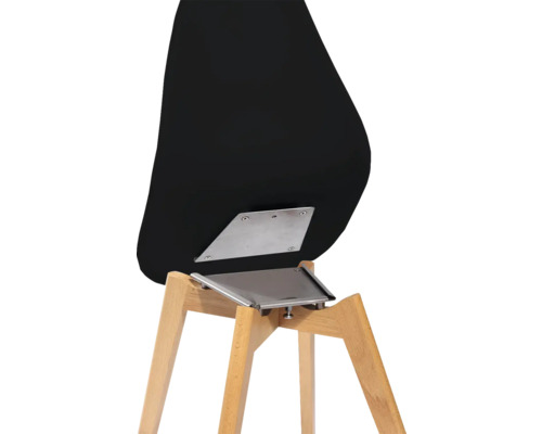 Vue détaillée d''une chaise de salle à manger noire avec pieds en bois