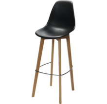Tabouret de bar noir avec pieds en bois et repose-pieds