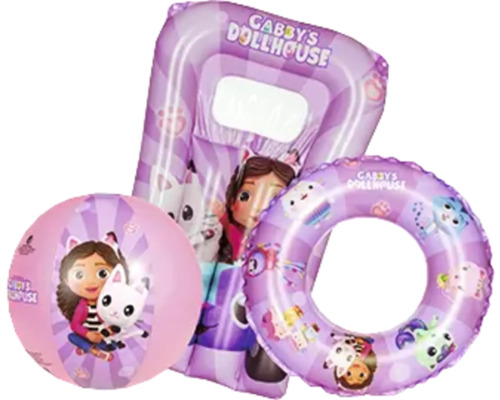 Happy People set de plage 3 pièces Ensemble de bain Gabby''s Dollhouse avec matelas pneumatique, bouée et ballon de plage