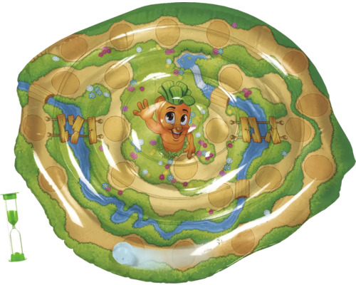 Happy People Matelas pneumatique Lotti Karotti Labyrinthe pour lapins Plateau de jeu avec une rivière, un pont, une carotte de dessin animé et un sablier