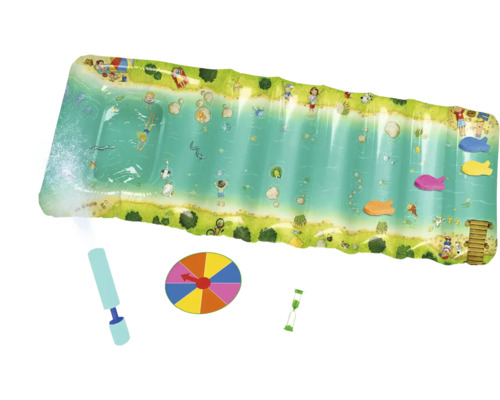 Pataugeoire avec scène de plage et de baignade et jouets