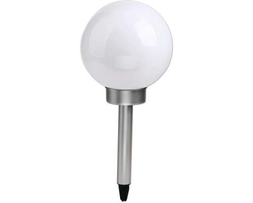 Boule solaire à LED RVBB IP44 avec piquet de terre blanc chaud couleur acier inox blanc Ø 200 mm