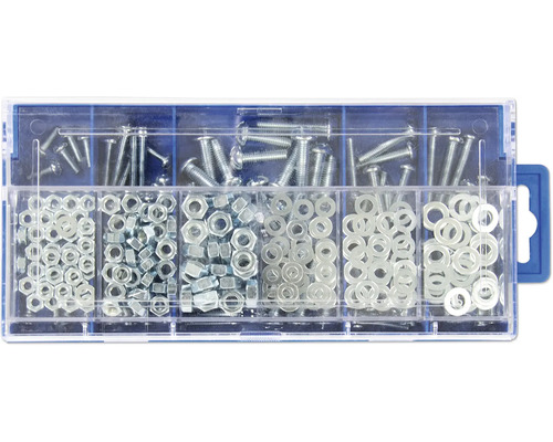 Assortiment de vis filetées galvanisées 285 pièces Boîte d''assortiment avec vis, écrous et rondelles