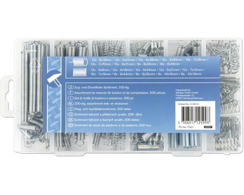 Assortiment de ressorts de traction et de compression, 200 pièces dans une boîte d''assortiment