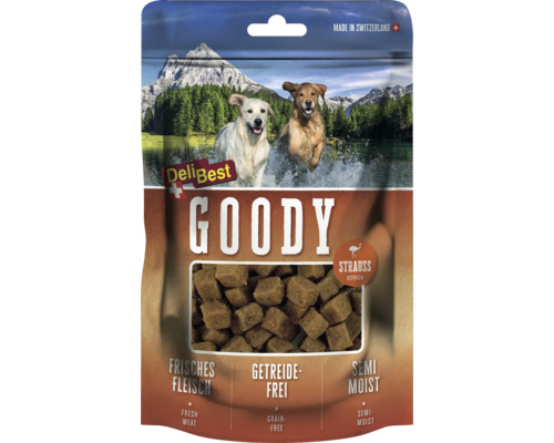 Delibest Goodys de viande avec de l'autruche 100 g DeliBest Goody friandise pour chien à l''autruche, fabriquée en Suisse