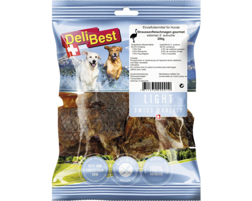 Delibest Kausnack Straussenfleischpansen 200 g Delibest Straussenfleischmagen Gourmet Hundefutter, 200 Gramm Packung