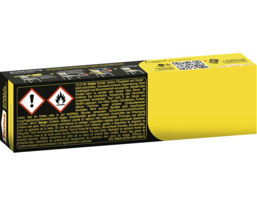 Pattex Transparent Kraftkleber Verpackung mit Gefahrenhinweisen und Anwendungshinweisen