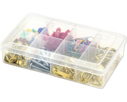 Sortierbox mit Büroartikeln und Schrauben