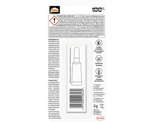 Tube de colle instantanée Pattex avec un contenu de 3 grammes