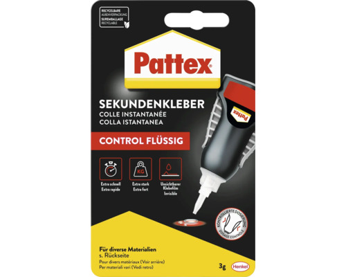 Pattex Sekundenkleber Control Flüssig für diverse Materialien in recyclebarer Aussenverpackung