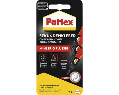 Pattex Sekundenkleber Mini Trio flüssig, 3 x 1 Gramm