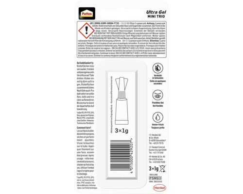 Pattex Ultra Gel Mini Trio colle instantanée, 3 fois 1 gramme