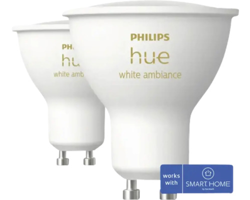 Philips Hue Lampe à réflecteur WA LED GU10 4,2 W intensité variable Deux ampoules Philips Hue White Ambiance
