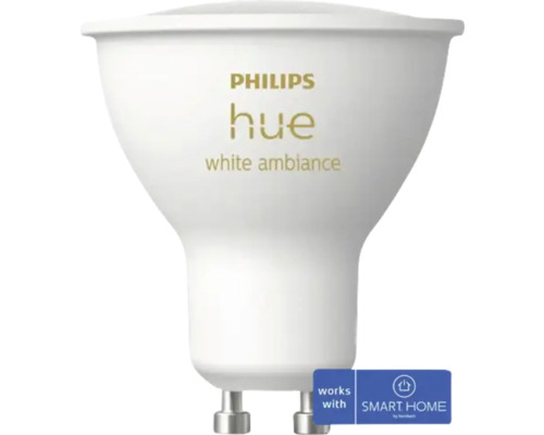 Lampe à réflecteur LED à intensité lumineuse variable GU10 4,2 W blanc 400 lm 2200-6500 K Ampoule Philips Hue White Ambiance
