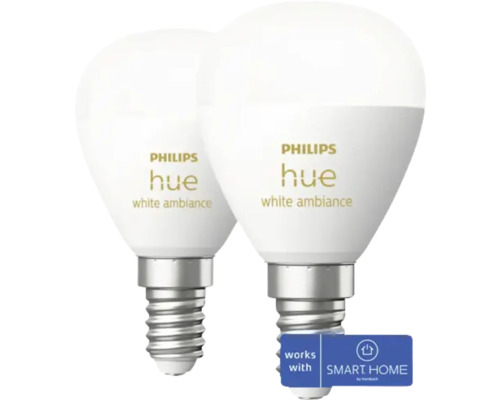 Ampoule LED E14 5,1 W 470 lm à intensité lumineuse variable Deux ampoules LED Philips Hue White Ambiance E14