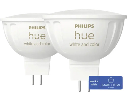 Ampoule LED GU5,3 12,6 W 400 lm à intensité lumineuse variable RVBB Deux ampoules Philips Hue pour un éclairage blanc et coloré