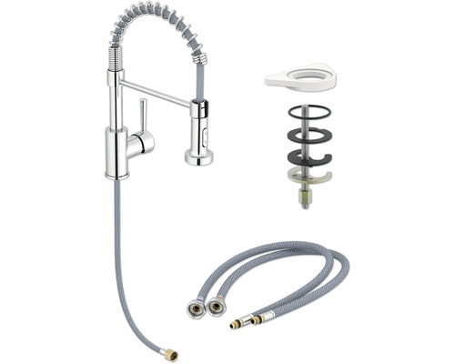 Robinet de cuisine avec flexible de douche et accessoires de montage