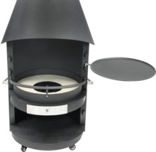 Cheminée d''extérieur avec étagère et roulettes