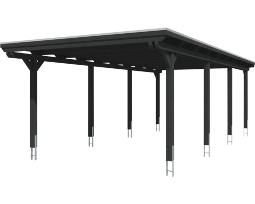 Carport en bois avec toit plat et plusieurs supports