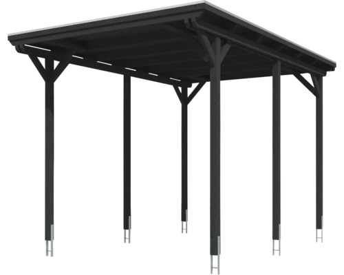 Schwarzer Carport mit sechs Pfosten und Flachdach