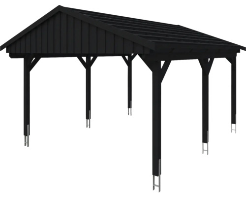 Schwarzer Holzpavillon mit Satteldach