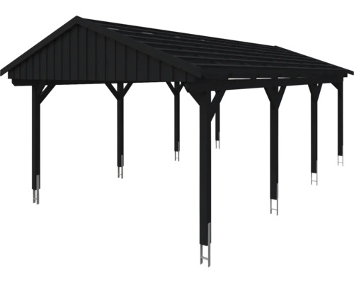 Carport en bois noir avec toit ouvert