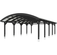 Carport en bois avec toit arqué et panneaux de toit translucides
