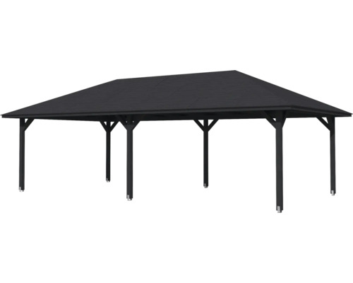 Pavillon mit dunklem Dach und Holzpfosten